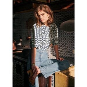 Sezane Gaby Embroidered Puff Sleeve Blouse